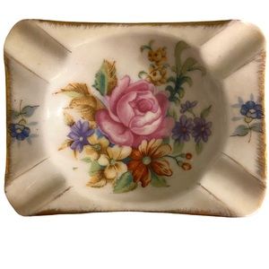 Vintage Floral Porcelain Ashtray Dainty Trinket Dish Change Dish